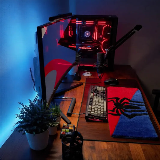 Spiderman temalı kırmızı mavi tufting klavye matı, örümcek desenli oyuncu masası için.